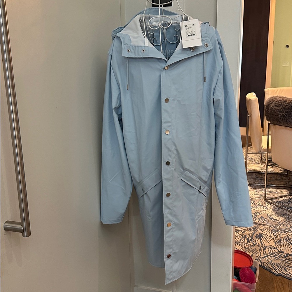 Rains Light Blue Hooded Trench Coat